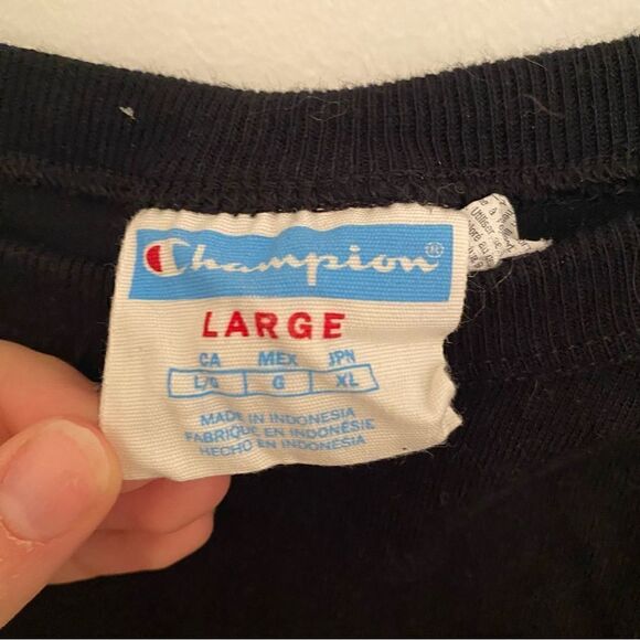 CHAMPION Logo Cotton T-Shirt in Black • sz L Large - Picture 5 of 6
